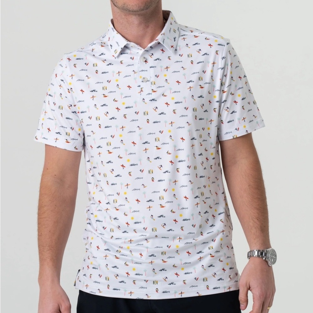 NWT Burlebo Men's XL White Patterned Polo Shirt